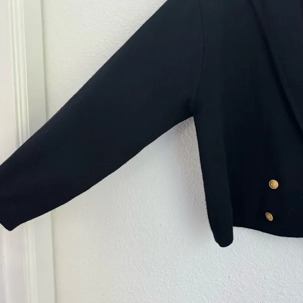 Talbots Vintage Double Breasted Gold Buttons Black Cropped Blazer Jacket Size L - Image 4