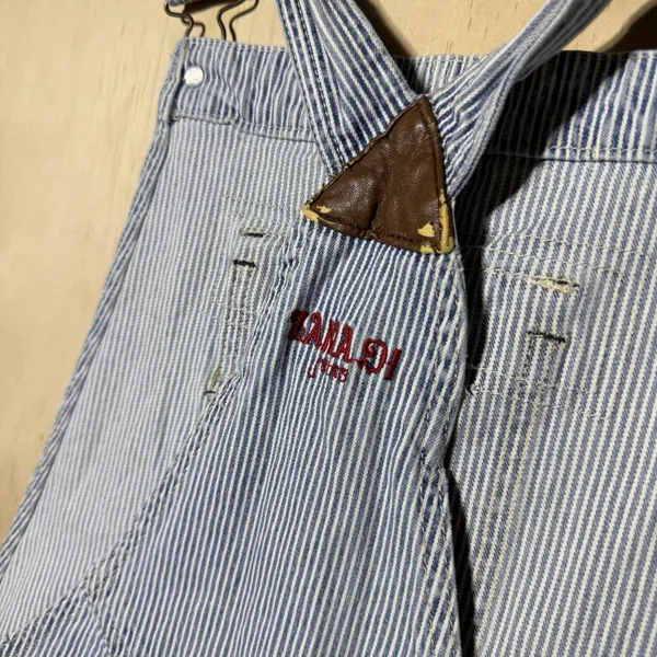 Zana Di Jeans Womens L Railroad Stripe Shortalls Overalls Cargo Y2K Utility Blue - Image 8