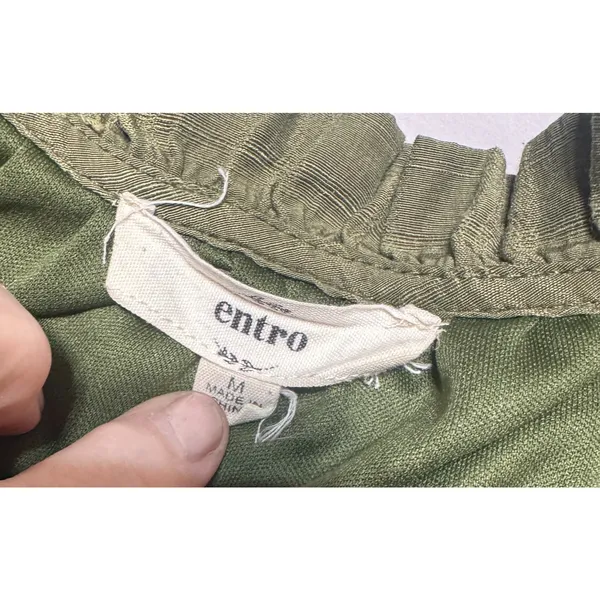 Entro Ruffle‎ Tiered Dress Sz M Cottagecore olive green gauzy FLAW - Image 7