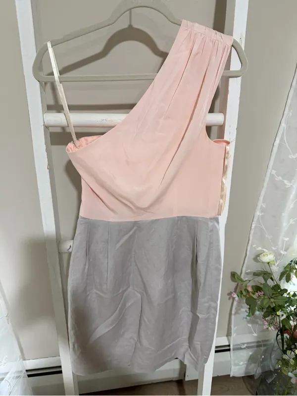 ASOS One-Shoulder Pink and Light Gray Cocktail Dress - Image 2