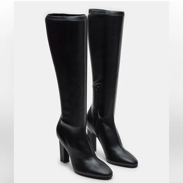 Steve Madden Black Ally Zip Up Knee High Block Heel Square Toe Boots 6.5 - Image 3