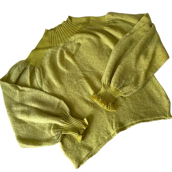 Free People Chartreuse Balloon Sleeve Sweater Cozy Chic Crew Neck Small S - Image 6