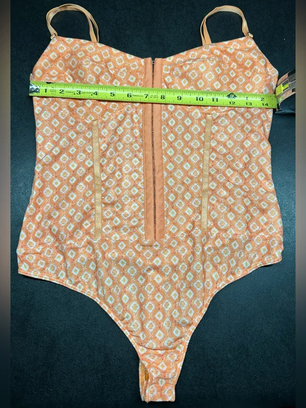 Free People Intimately Fp Size L Floral Mesh Neon Peach Corset Bodysuit - Image 8
