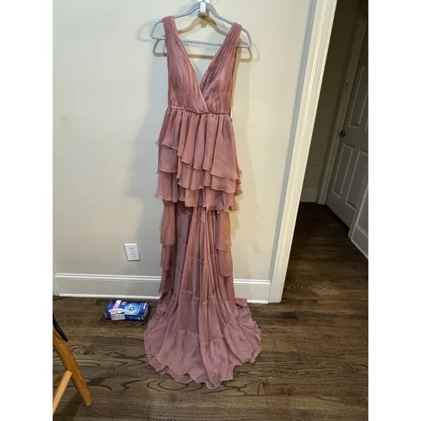 MAC DUGGAL 55320 DRESS Size 4 Rose Pink Ruffle‎ Pleated Train - Image 4