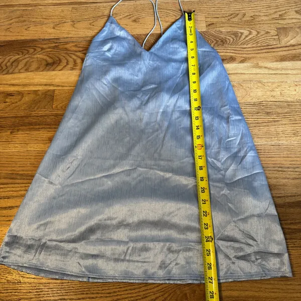 Urban Outfitters Blue Satin Crinkle Mini Slip‎ Dress Strappy Back Size Medium - Image 4