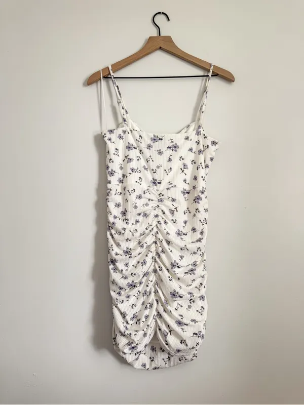 Princess Polly White Mini Slip Dress with Purple Floral Print Size 10 - Image 6
