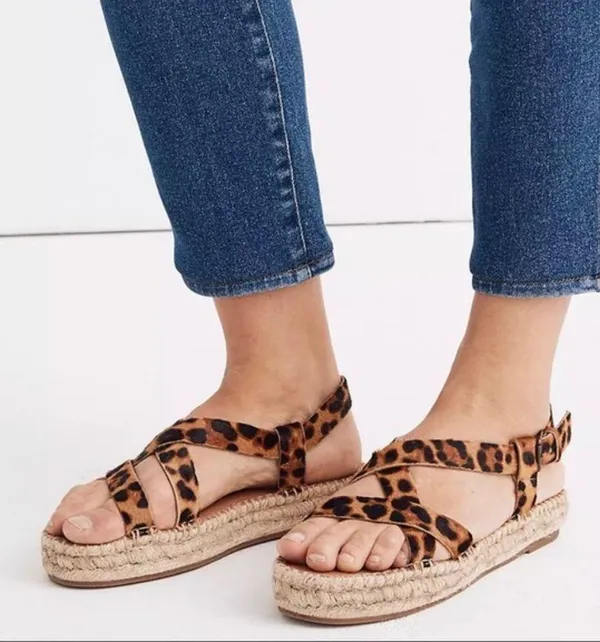 NEW Madewell The Malia Espadrille Sandal Leopard Calf Hair Leather - Image 2