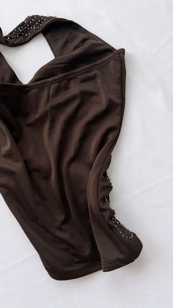 Halter beaded top Brown - Image 4