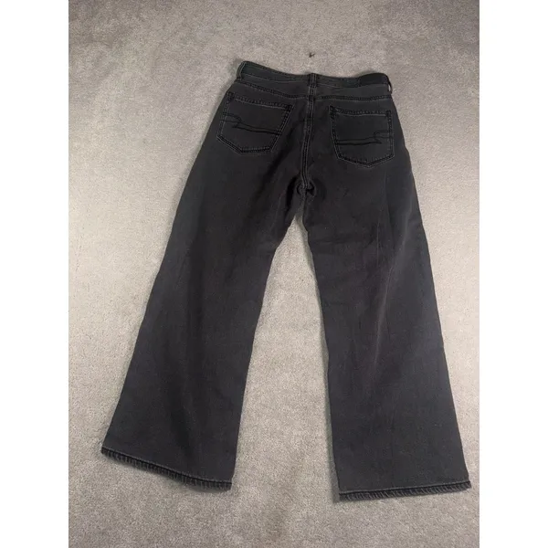 American Eagle Wide Leg Crop Black Washed Jeans Vintage Style Waist 6 Short - Image 7