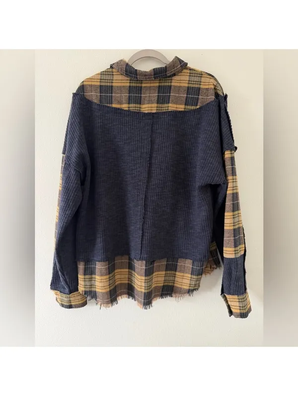 Oli & Hali Grunge Oversized Indie Sleeze Plaid Patchwork Thermal Blouse small - Image 13