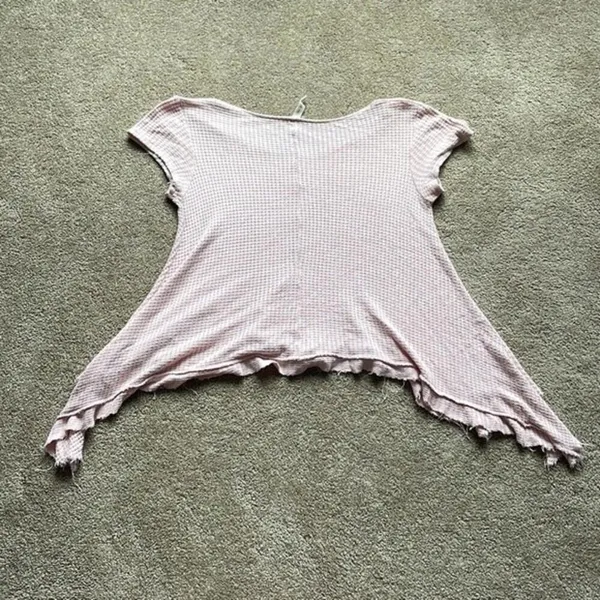 Anthropologie Lazy Sundays Pink‎ Waffle Knit Asymmetrical Hem Top - Image 5