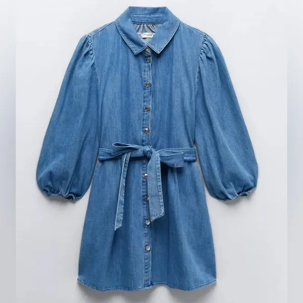 ZARA *NWT* Blue Denim Button-Up Dress - Image 3