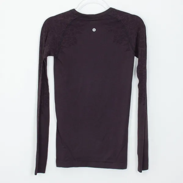 Lululemon Swiftly Tech‎ Long Sleeve Floral Shirt Purple Size 6 Thumbhole Running - Image 7