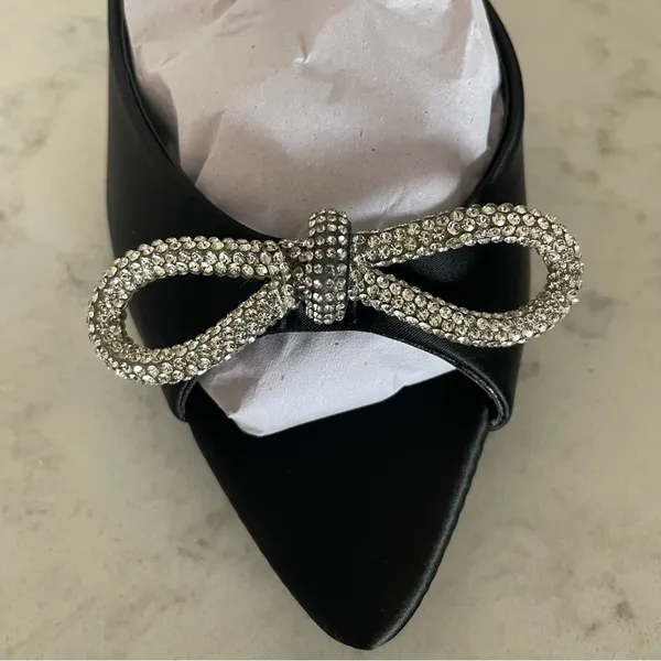 NIB Billini Leilah Bow Heel in Black‎ Satin Sz 7 - Image 8