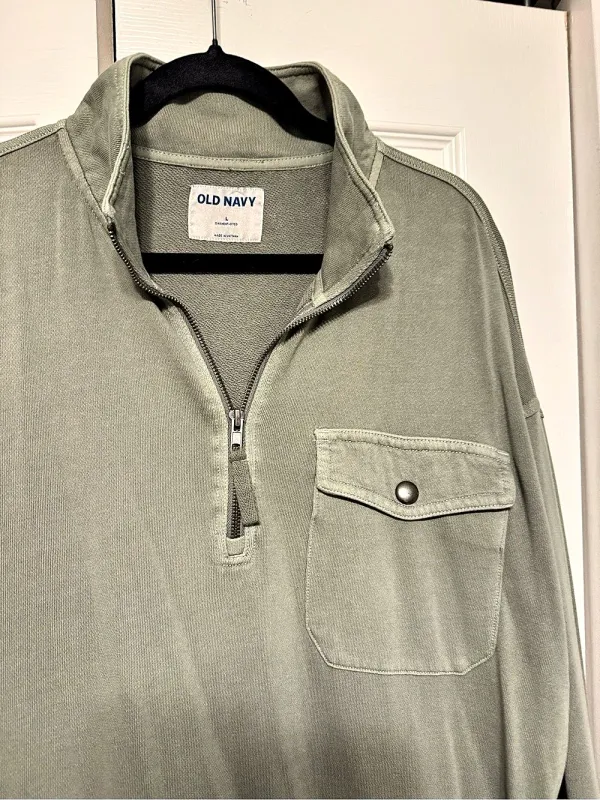 Old Navy Garment-Dyed Quarter Zip Utility-Pocket Sweatshirt Large - Image 2