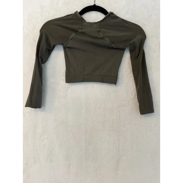 Spanx Womens Long Sleeve Crop Top Medium Olive Green Athletic Compression 20155R - Image 8