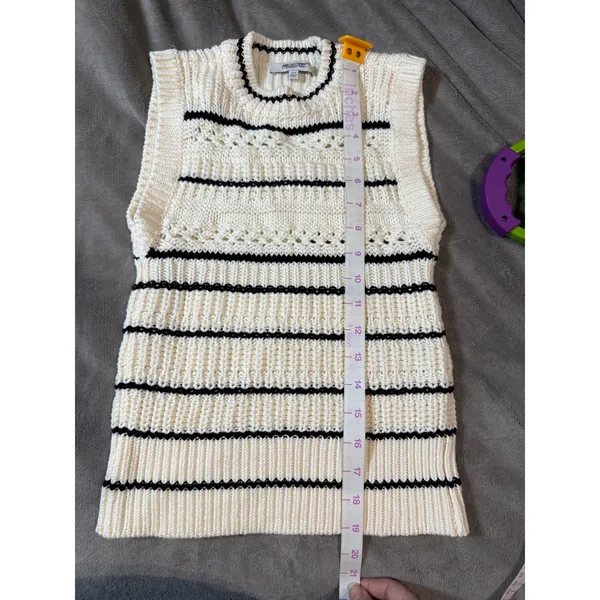 NWB Madewell Size XXS Striped‎ Sweater Vest in 100% Cotton Jet Black Mini Stripe - Image 6