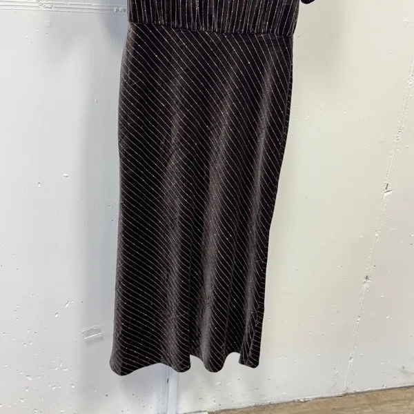 Karl Lagerfeld Paris Velvet Pinstripe Rhinestone Midi Maxi Dress Brown 8 Holiday - Image 6