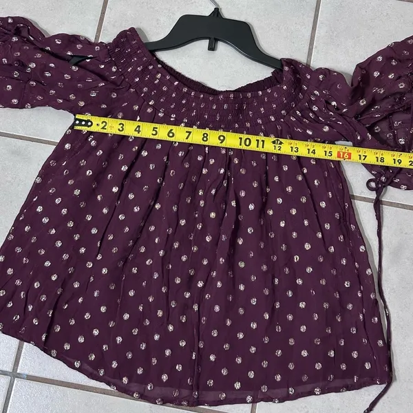 Abercrombie‎ & Fitch Polka Dot Red/Burgundy Off shoulder blouse size S - Image 7