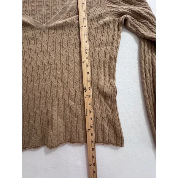 Banana Republic Camel Brown Cable Knit V-Neck Angora Cotton Sweater XL RN54023 - Image 4