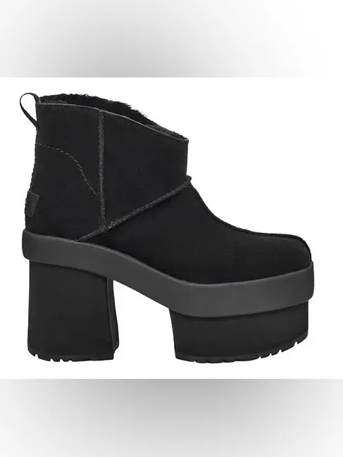 UGG New Heights Platform Mini Black Suede Heeled Boots Women’s 8 New No Box - Image 2