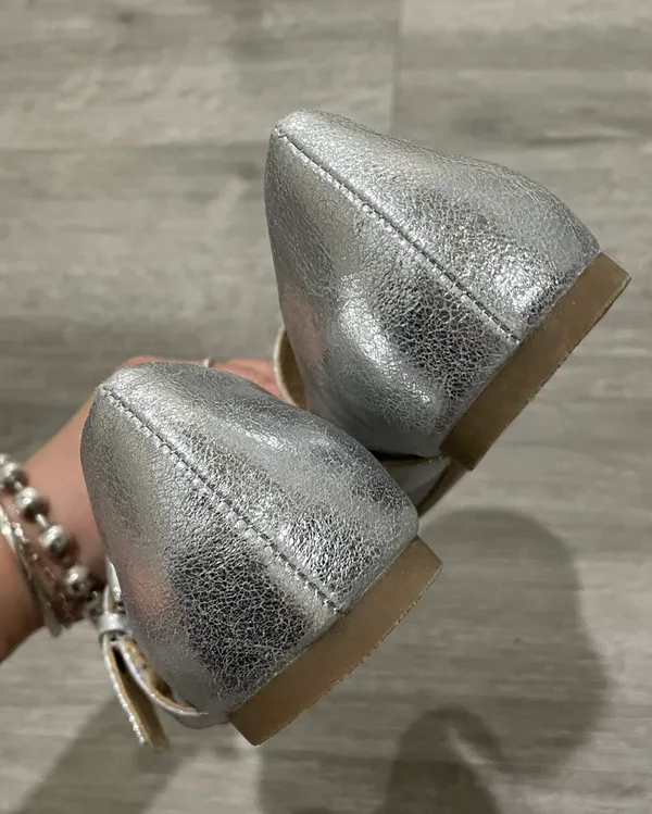 Silver Metallic Mary Jane Ballet Flats Size 6.5 - Image 3
