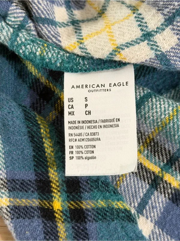 American Eagle Outfitters Teal Plaid Button-Down Flannel - Image 4