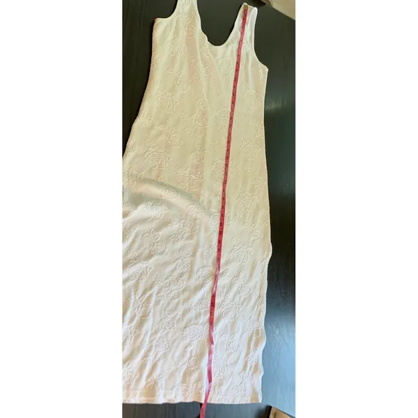 Papillon Paula Carbone White Textured Floral Midi Tank Dress Side Slit FLAWS - Image 9