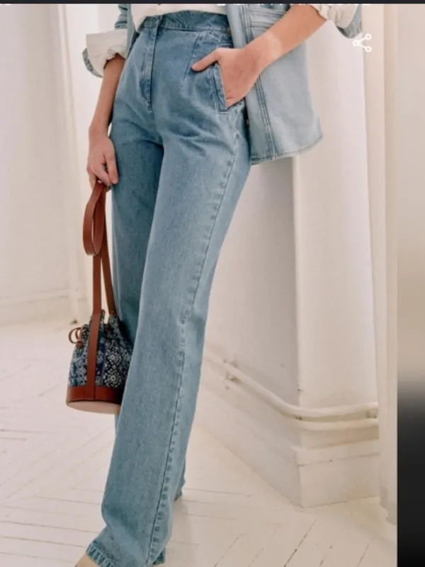 Sézane Martin Trousers Wmn’s Denim Jeans Straight Wide Fit Sz 34 ( US2) Cotton - Image 9