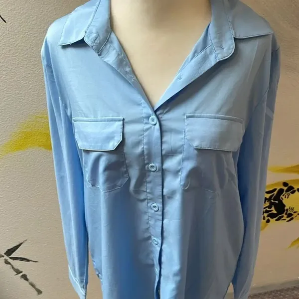Misslook long sleeve silk like blouse. Size Medium. Button down. - Image 4