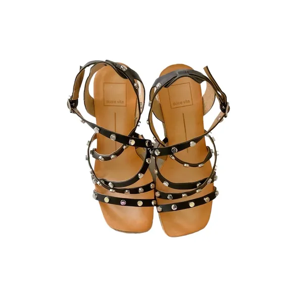 Dolce Vita‎ Leather Wedge Strappy Sandals Size 6.5 Black with Silver Studs - Image 3