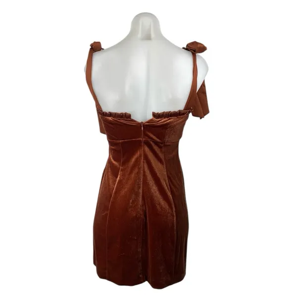 Danielle Bernstein Cooper Brown Velvet Velour Sleeveless Babydoll Mini Dress XS - Image 2