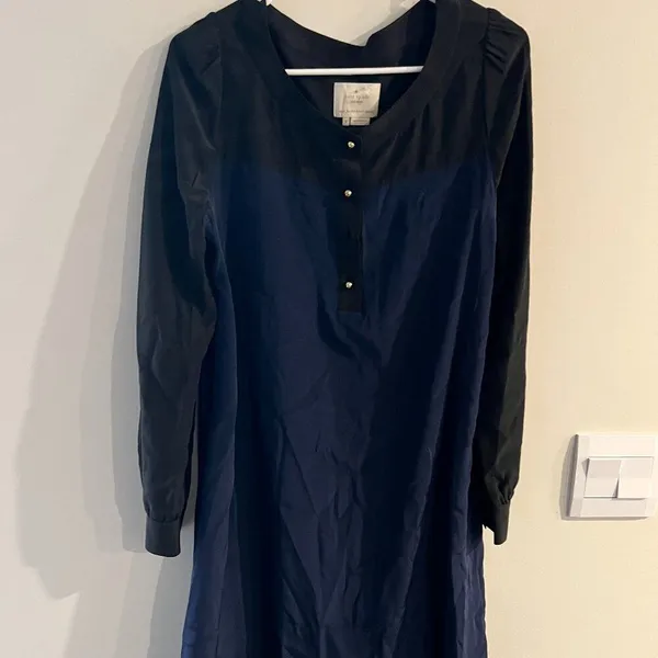 Kate Spade 100% Silk Colorblock Black Blue Popover Shift Career‎ Dress size 8 - Image 7