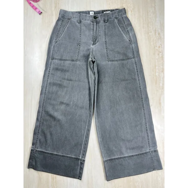 GAP Womens Size 4 Gray Wide Leg Crop High Rise Patch Pocket Denim Pants A36 - Image 5