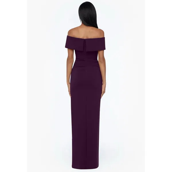 NWT Xscape Camila Off the Shoulder Scuba Crepe Long‎ Gown in Burgundy - Size 6 - Image 2