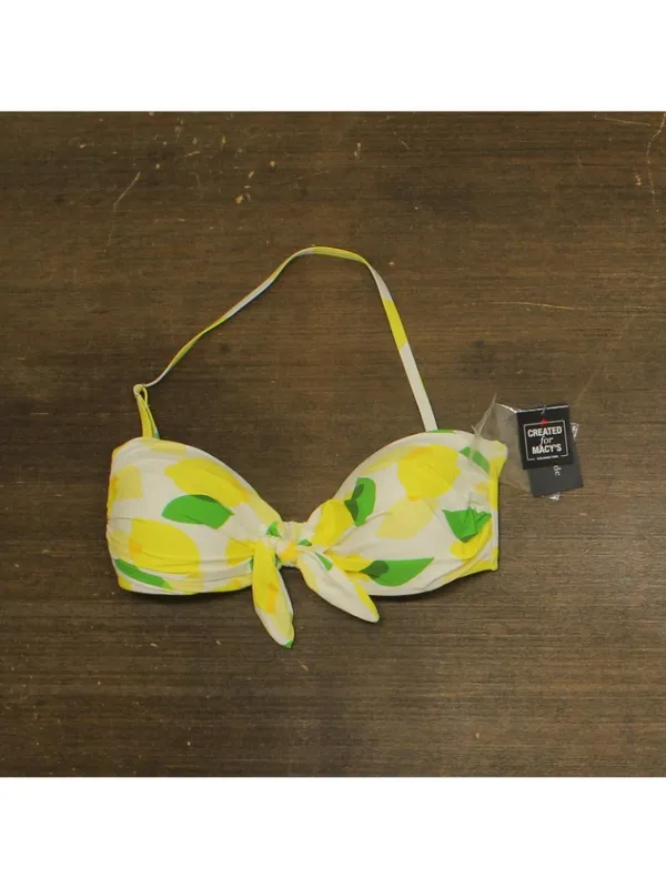 NWT Kate Spade Tie-Front Bandeau Bikini Top S1B237 White Yellow Multi M - Image 4