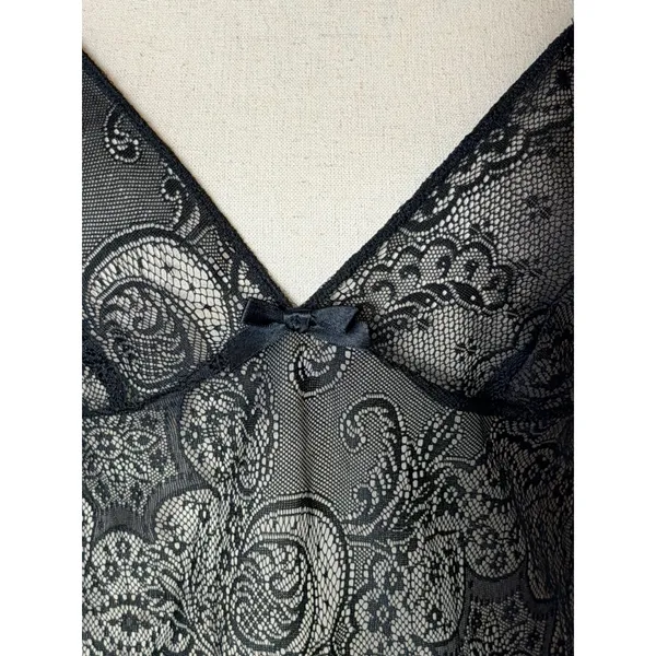 Victoria's Secret Chemise Women Medium Black Sheer Lace Corset Back Coquette - Image 9