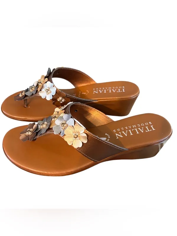 Italian Shoemakers Women's Metallic Zane Flowered Wedge Sandals NIB 7 1/2 - Image 3