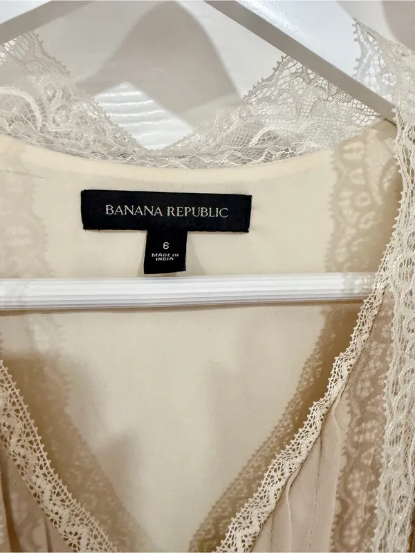 Banana Republic Lace Pleated Midi Dress Cream Romantic Cottagecore Size 6 - Image 3