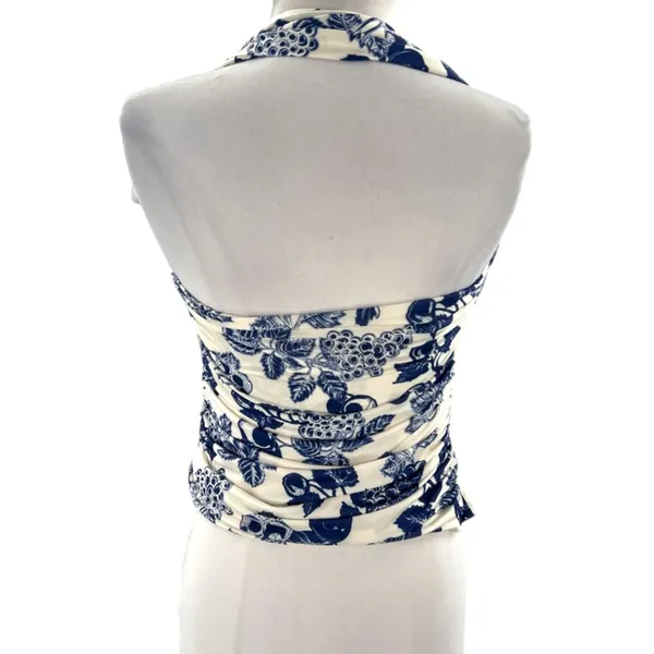 Free People‎ Tommie Knit Top blue white floral sz S - Image 4