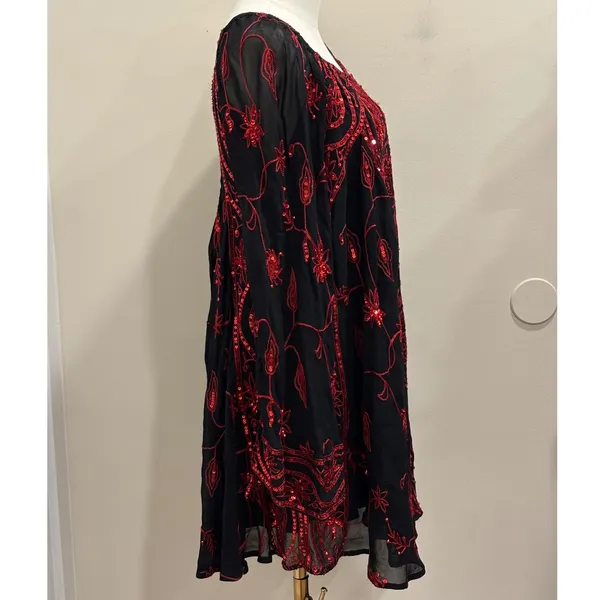 Free People My Beloved Georgette Mini Dress Black Red Sequin Embroidered Fairy 8 - Image 5