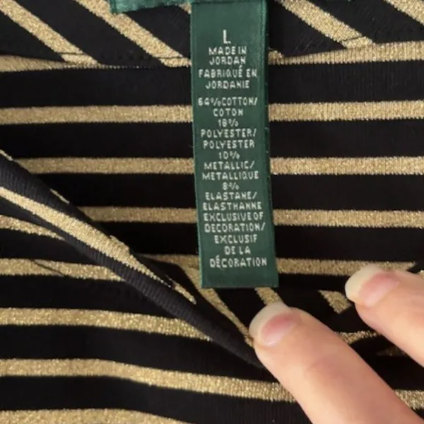 Lauren Ralph Lauren L Black Gold Metallic Striped Square Neck Knit Pullover Top - Image 5