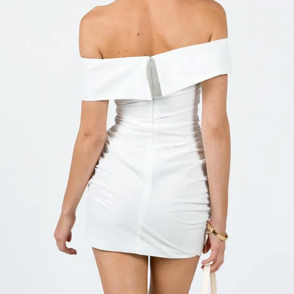 princess polly white fold over off the shoulder linen mini bodycon dress - Image 2