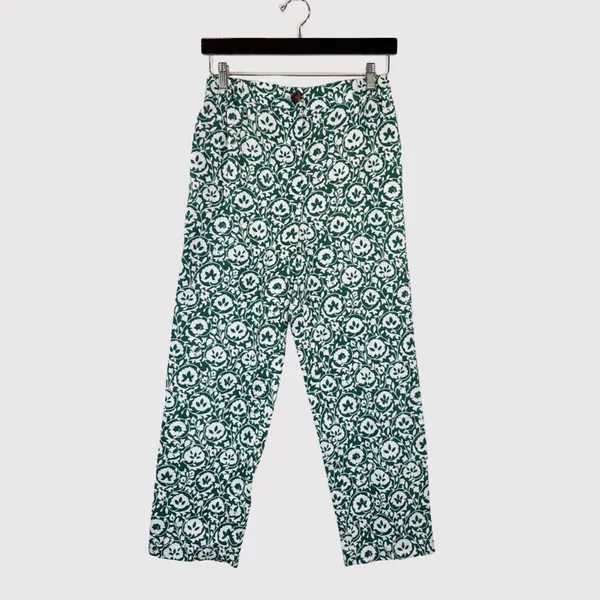 Boden Womens Pants Green Enchanting Bloom Linen Straight Trouser Boho Size 2 - Image 2