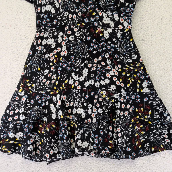 Parker Womens Floral V-Neck Flutter Sleeve Tiered Mini Dress‎ Black Small - Image 7