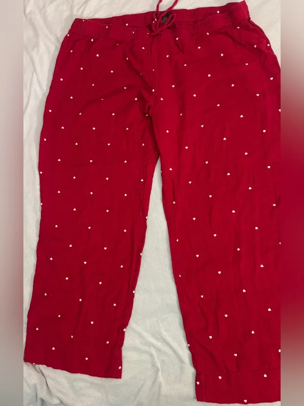 H&M Red Track Pants with White Heart Dots XXL - Image 6