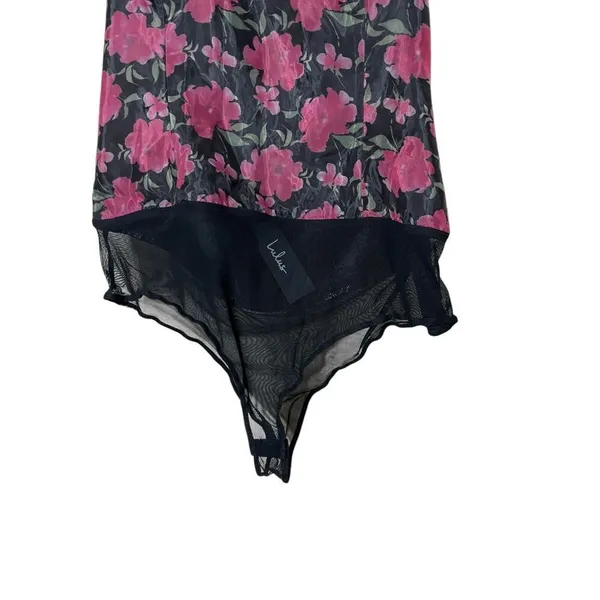 Lulus Black Floral Print‎ Organza Strapless Bodysuit Size Large NWT - Image 3