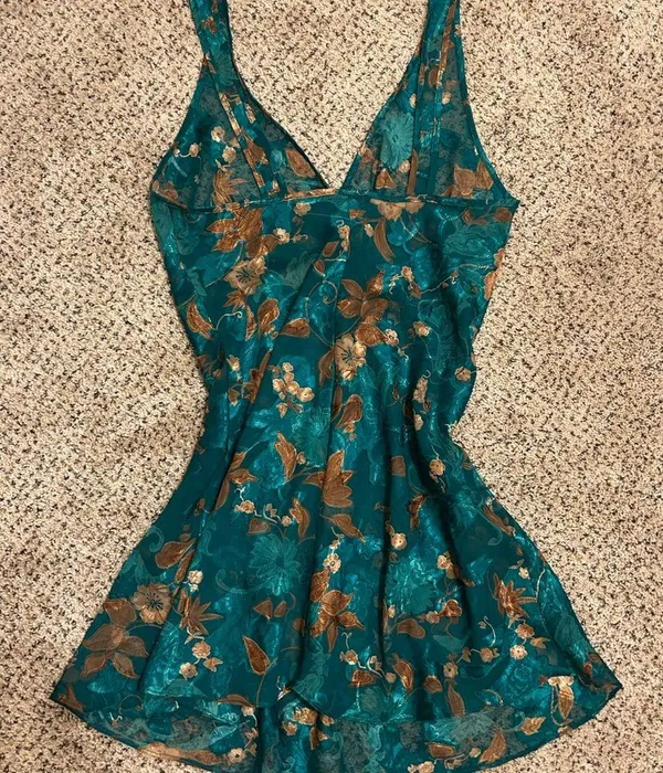 Floral Lace Chemise in Teal and Brown - Image 3