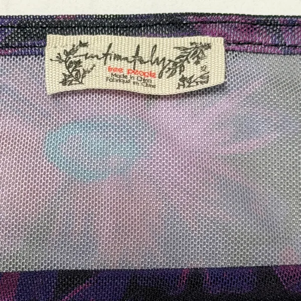 Intimately Free People Purple Floral Mesh Ruched Short Sleeve Top‎ XS - Image 3