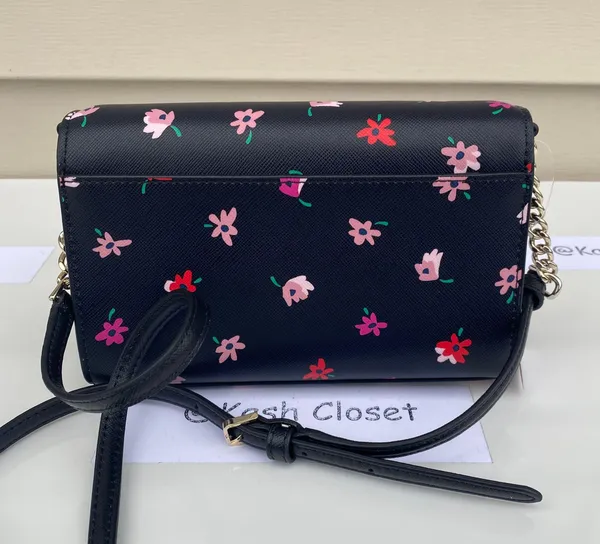 Kate Spade Ditsy Buds Small Flap Crossbody purse -Black multi - Image 3